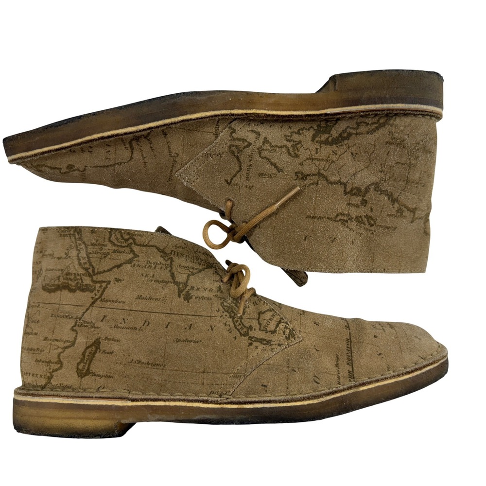 Supreme x Clarks Desert Chukka Boot Men Size 10.5 Tan Suede Map Print Crepe Sole - Picture 6 of 12